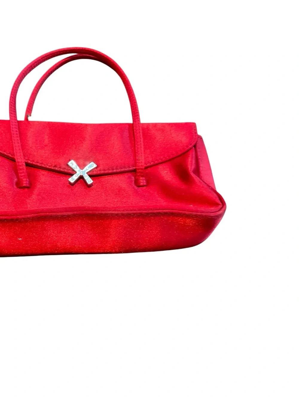 XOXO Red Satin Top-Handle Clutch with Silver X Accent
